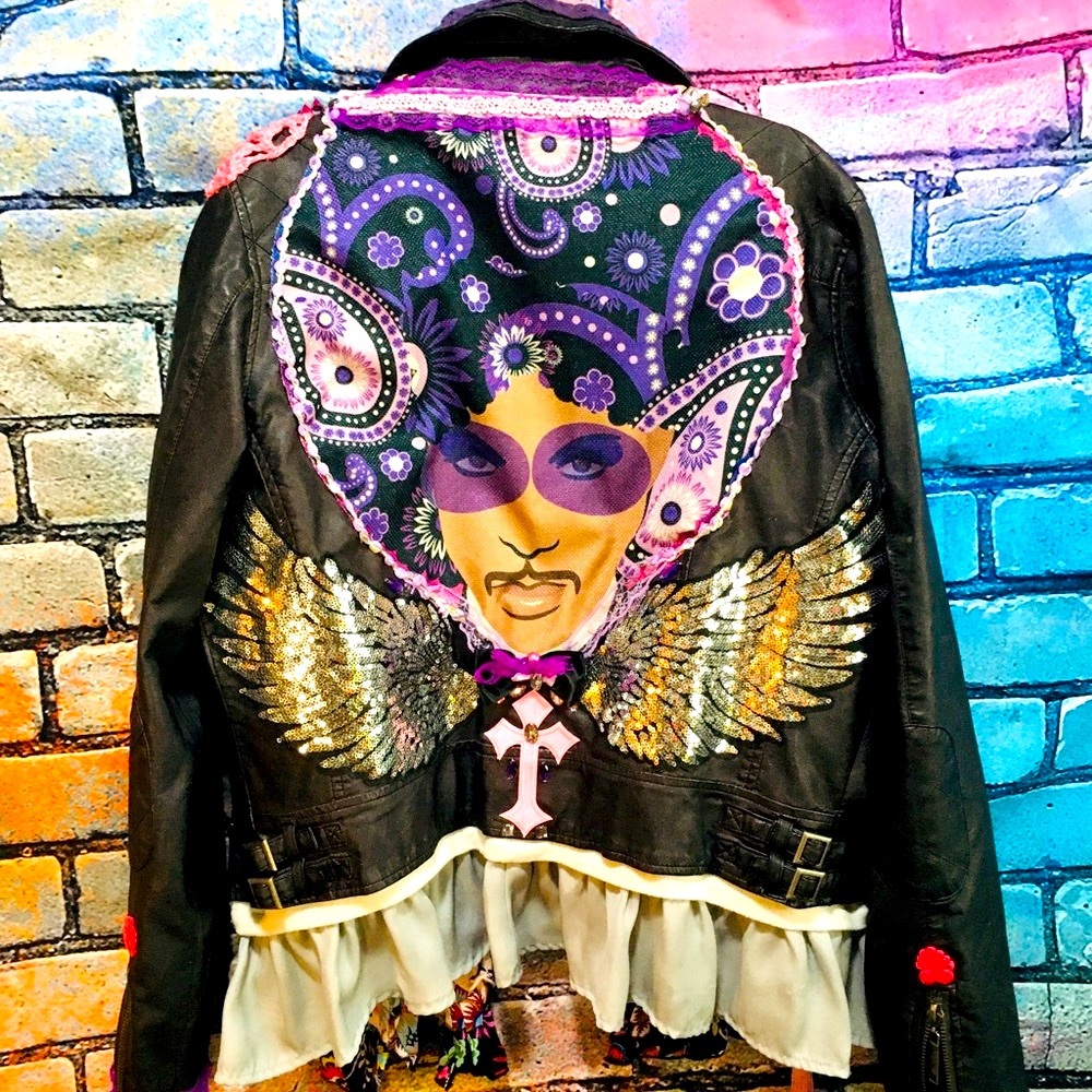 ☪️•Upcycled Prince Leather Motorcycle Jacket•💟